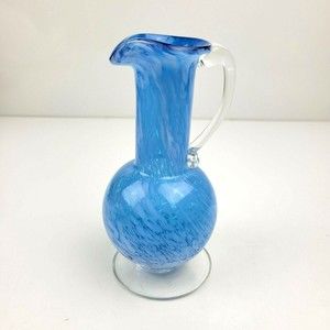 Vintage Lefton Blue White Swirl Glass Pitcher 6" Art Glass Japan